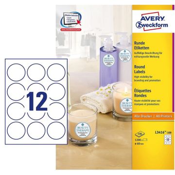 Etiquettes adhésives de marquage - Diamètre 60 mm - Blanc AVERY Photo