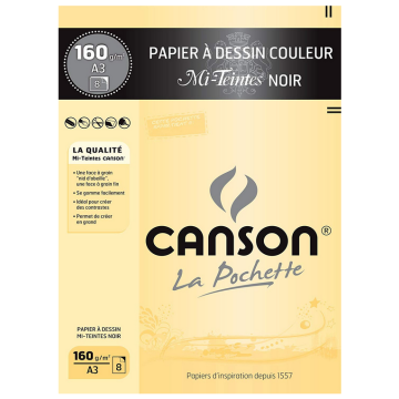 Photo Feuilles de papier dessin A3 - Noir : CANSON Mi-teintes Lot de 8