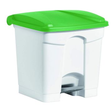 Photo Poubelle à pédale avec couvercle - 30 litres - Blanc/Vert : HELIT H2402051