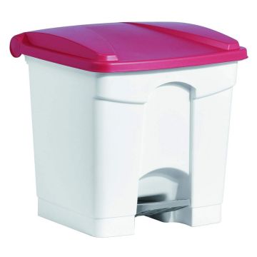 Photo Poubelle à pédale avec couvercle - 30 litres - Blanc/Rouge : HELIT H2402025