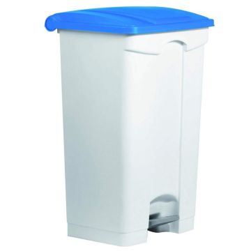 Photo Poubelle à roulettes avec couvercle - 90 litres - Blanc/Bleu : HELIT H2402334