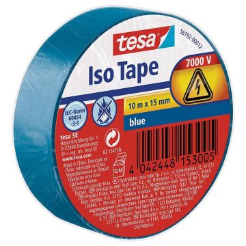Photo TESA 56192-00012-01 : Ruban adhésif isolant - ISO TAPE - 15 mm x 10 m - Bleu 