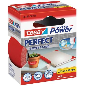 Photo TESA 00038-03 : Ruban adhésif toile extra Power - Rouge - 38 mm x 2.75 m