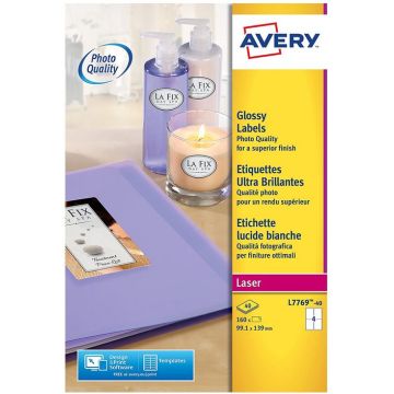 Visuel Étiquettes brillantes - 99,1 x 139 mm - Jet d'encre - Blanc AVERY