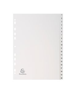 Jeu de 20 Intercalaires numériques en PP blanc - 1 à 20 - 225 x 297 mm EXACOMPTA
