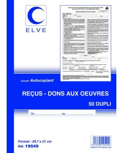 Carnet Reçus Association - Dons aux œuvres Cerfa 11580-05 ELVE