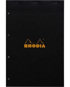 Bloc-Notes Quadrillé et perforé - 210 x 318 mm A4+ : RHODIA 20 Couverture Noire Visuel