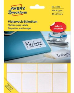 AVERY : Etiquettes adhésives 38 x 29 mm - Blanc 3326