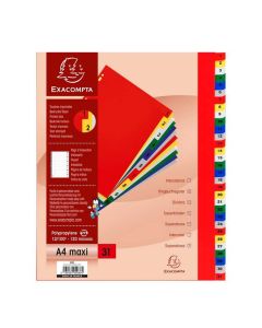 Jeu de 31 Intercalaires numériques en PP - Assortiment - 1 à 31 - 245 x 297 mm A4 maxi EXACOMPTA