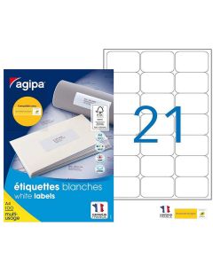 Étiquettes 63,5 x 38,1 mm blanches AGIPA 118984