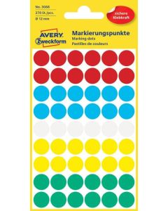 AVERY Pastilles adhésives 12 mm - Couleurs assorties 3088