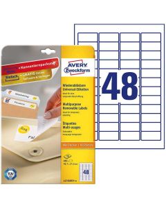 Photo Étiquettes amovibles blanches 45,7 x 21,2 mm AVERY L4736REV-10