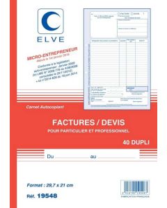 ELVE : Carnet  autocopiant Dupli  Facturier Auto-entrepreneur 