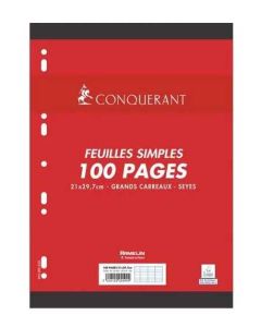 100 pages - Feuilles mobiles Grands carreaux - Blanc - 210 x 297 mm : CONQUERANT SEPT Image