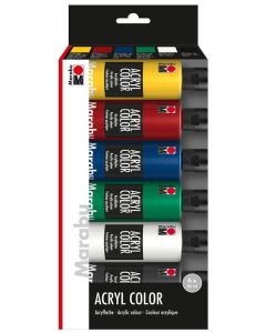 Photo Lot de 6 flacons de peinture acrylique - Assortiment MARABU BasicAcryl