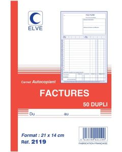 FACTURE : Carnet autocopiant Dupli Collé en tête 210 x 140 mm ELVE