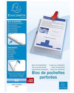 Photo Bloc de 50 Pochettes perforées en PP - A4 - Ouverture haut EXACOMPTA