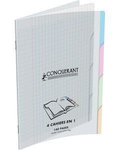 Photo Cahier 140 pages 4 en 1 - Grands carreaux - 170 x 220 mm - Polypro Incolore CONQUERANT 