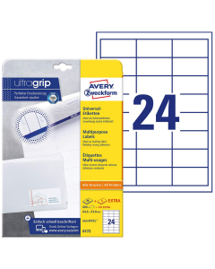 Photo Étiquettes adhésives - 64,6 x 33,8 mm - Blanc AVERY Lot de 720