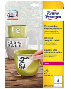 Photo Étiquettes ultra résistantes amovibles 99,1 x 67,7 mm AVERY L4715REV-20 