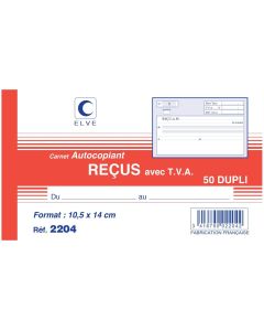 Photo Carnet de reçus avec TVA autocopiant Dupli - 105 x 180 mm ELVE