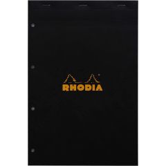 Bloc-Notes Quadrillé et perforé - 210 x 318 mm A4+ : RHODIA 20 Couverture Noire Visuel