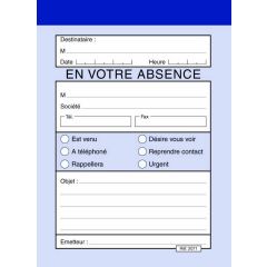 Bloc Message En votre Absence 140 x 105 mm : ELVE 2071