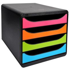 310498D EXACOMPTA : Caisson à 4 tiroirs - Big Box - Noir /Arlequin (classement) exemple