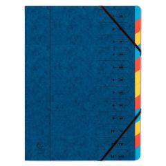 54122E EXACOMPTA : Trieur avec élastiques - 12 compartiments - Bleu