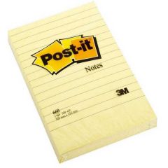 Notes adhésives lignées - Jaune - 102 x 152 mm POST-IT 