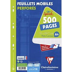 CLAIREFONTAINE Lot de 500 pages - Feuilles mobiles Quadrillé 210 x 297 mm Visuel