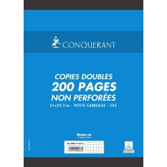 Lot de 200 pages - Copies doubles non-perforées Petits carreaux - 210 x 297 mm : CONQUERANT SEPT Visuel