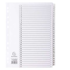 Jeu de 31 Intercalaires numériques en carte blanche - 1 à 31 - 223 x 297 mm : EXACOMPTA