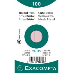 Photo Fiches Bristol lignées - 75 x 125 mm - Rose EXACOMPTA 10831X