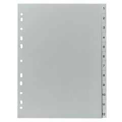 Photo Jeu de 12 Intercalaires numériques en plastique - 1 à 12 - 225 x 297 mm : HERLITZ 10843407