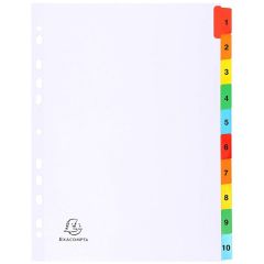 Photo Jeu de 10 Intercalaires numériques avec touches couleurs - 1 à 10 - 225 x 297 mm EXACOMPTA Image