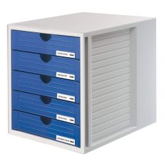 Photo Module de classement - 5 tiroirs - Gris / Bleu : HAN 1450-14