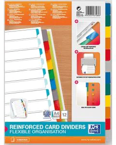 Jeu de 12 Intercalaires A4 maxi en carte teintée - Assortiment : OXFORD Visuel