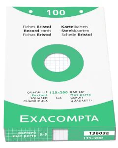 Photo Fiches Bristol quadrillées et perforées - 125 x 200 mm - Blanc EXACOMPTA Image