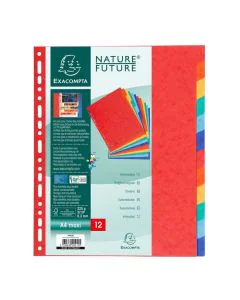 Jeu de 12 Intercalaires A4 maxi en carte lustrée - Assortiment EXACOMPTA 