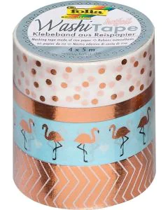 Ruban décoratif autocollant - Hotfoil Or rose : FOLIA Washi Tape Lot de 4 Visuel
