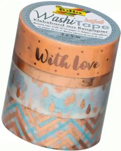 Ruban décoratif autocollant - Hotfoil or rose II : FOLIA Washi Tape Lot de 4 Visuel