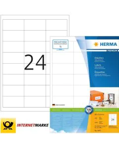 Étiquettes adhésives - 66 x 33,8 mm - Blanc : HERMA Premium Lot de 2400 Image