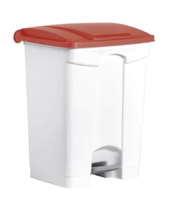 Photo Poubelle à pédale avec couvercle - 70 litres - Blanc/Rouge HELIT H2402225