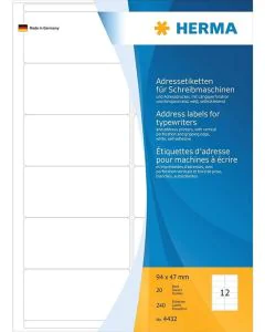 Étiquettes Adresses blanches 94 x 47 mm HERMA
