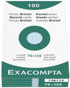 Photo Fiches Bristol lignées - 75 x 125 mm - Bleu azur EXACOMPTA Image