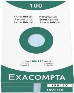 Photo Fiches Bristol lignées - 100 x 150 mm - Bleu azur EXACOMPTA Image