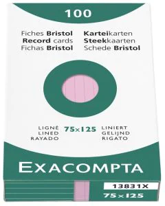 Photo Fiches Bristol lignées - 75 x 125 mm - Rose EXACOMPTA Image