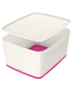 Photo Boîte de rangement WOW avec couvercle - 18 litres - Blanc / Rose LEITZ My Box
