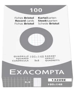 Fiches Bristol A6 105 x 148 mm - Blanc quadrillé EXACOMPTA 13209E
